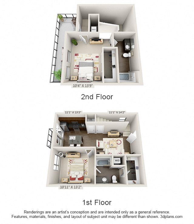 Floor plan for 2 beds, 2 baths, 1026 sqft